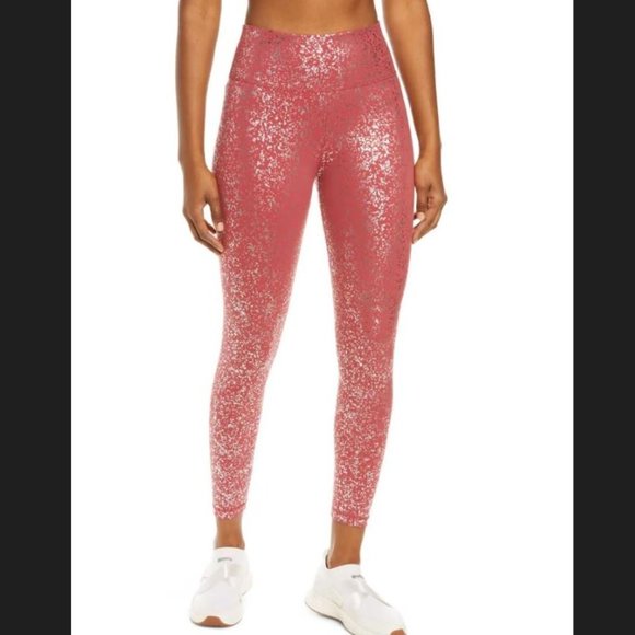 Sweaty Betty Pants - Sweaty Betty Goddess 7/8 Leggings Red Terrazzo Foil Print L